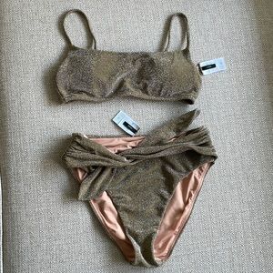 J. Crew women’s shimmer gold bikini high waisted